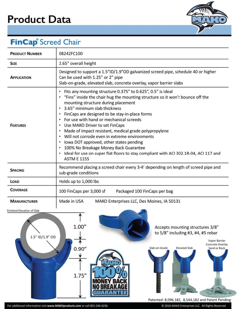 MAKO FinCap Concrete Screed Support Chairs, 100 Yokes per Bag, Spaced 3 to 4 feet (1m) Apart is Enough for a 3,000 sf Slab - Image 4